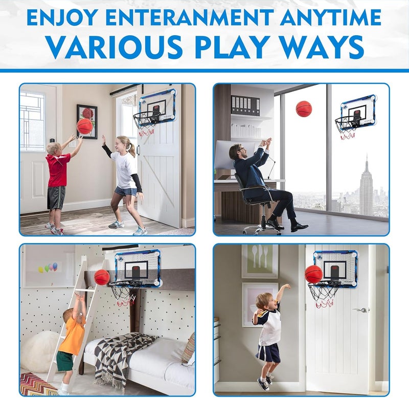 RUNBOW Store Indoor Mini Basketball Hoops Backboard with Powerful Suction Cups,Wall Mounted Door Basketball Hoops,Toys with Balls Gifts for Kids Boys Teens (43x30CM, Blue with Scorer) (Blue Scorer) - Image 5